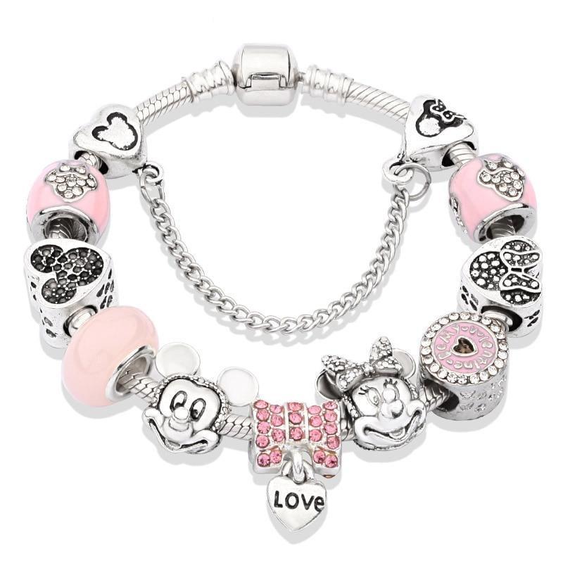 Pulseira Feminina com Berloques Mickey e Minnie