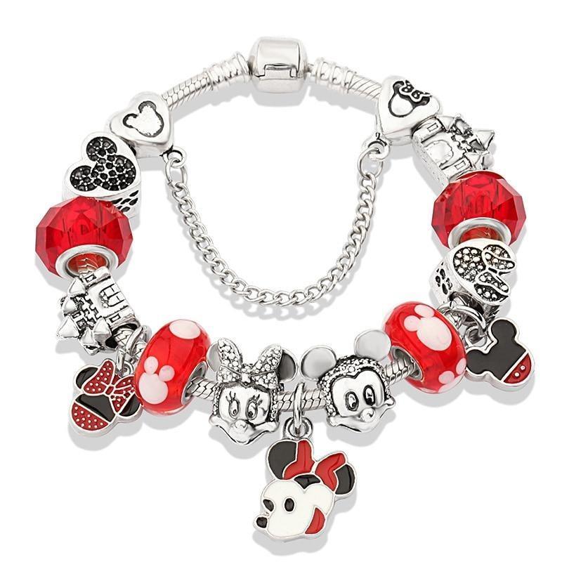 Pulseira Feminina com Berloques Mickey e Minnie