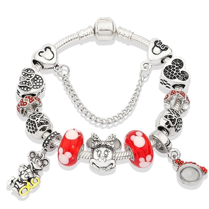 Pulseira Feminina com Berloques Mickey e Minnie