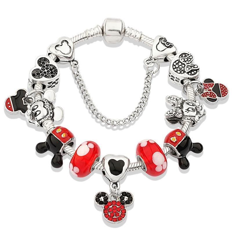 Pulseira Feminina com Berloques Mickey e Minnie