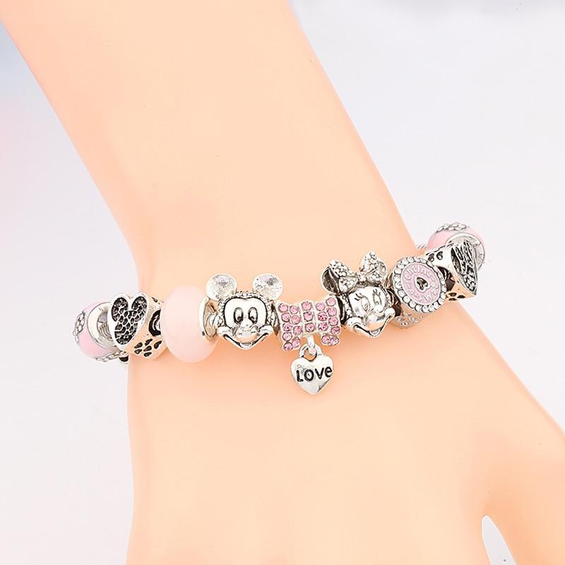 Pulseira Feminina com Berloques Mickey e Minnie