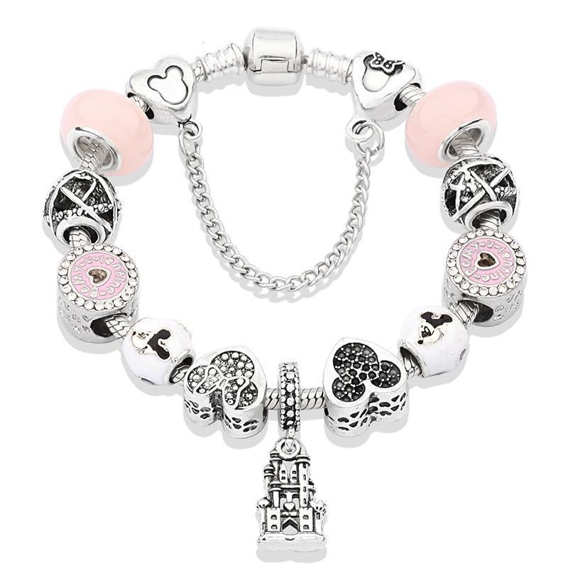 Pulseira Feminina com Berloques Mickey e Minnie